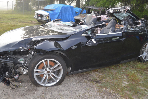 a smashed up Tesla